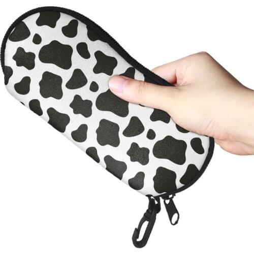 Black White Cow Pattern Neoprene Glasses Case for Male/Female Travel Pack Pouch Cute Glasses Case Men Women Glasses Carry Bag