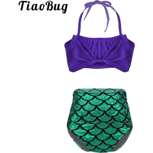 TiaoBug Children Girls Tankini Mermaid Swimsuit Swimwear Kids Swim Halter Tops with Bottoms Bathing Suit Beachwear Bikini Set