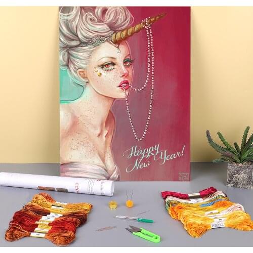 Cartoon Girl Woman Printed Fabric 11CT Cross-Stitch Set DIY Embroidery DMC Threads Hobby Handiwork Handmade Handicraft Decor