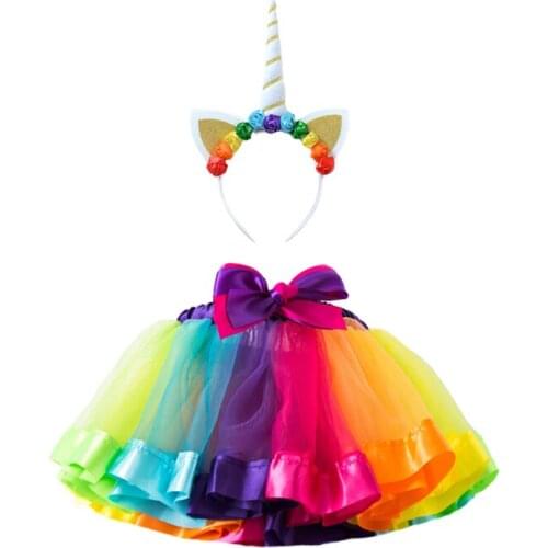 New Born Infant Baby Girl Clothes Handmade Rainbow Flower Headband Girls Tulle Tutus Mini Pettiskirt Dance Costumes Skirt Tutu