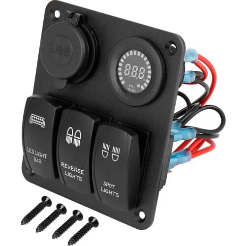 X Autohaux DC 12V Car Ignition Toggle Rocker Switch Panel with LED Digital Voltmeter USB Charger with On-Off Rocker Switches
