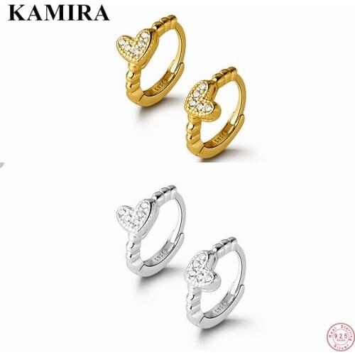 KAMIRA 925 Sterling Silver Trendy Unique Bohemian Ear Buckle Love Heart Zircon Huggie Hoop Earrings for Women Party Punk Jewelry