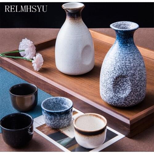 RELMHSYU Japanese Style Ceramic White Wine Creative Sake Pot Small Wine Drinking Cup Set Drinkware