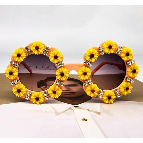 Round Flower Design Kids Sunglasses Small Baby Sahdes Gorgeous Crystal Children Eyewear UV400 Sun Glasses Cute Party Eyeglasses