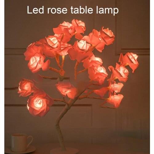 Metal Unique Rose Flower Tree Light Ambient Light Portable LED Tree Light Romantic for Parties