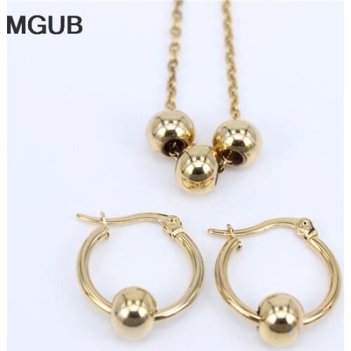 MGUB Stainless Steel Jewelry Set (Earrings Necklace) Activity 3 Colored Metal beads Jewelry Earring size free choice 10mm-70mm