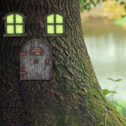 3pcs/set Miniature Fairy Gnome Window and Door Glow in Dark for Yard Garden Mystical Statues Decor Wall and Trees Outdoor
