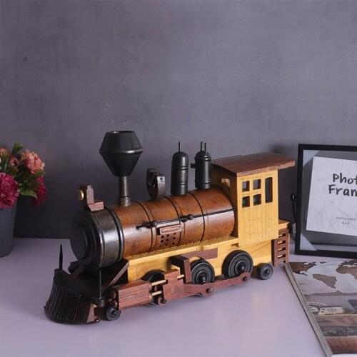 Retro wood Train locomotive model creative home living room wine counter desktop decoration gifts vintage home decor accessories