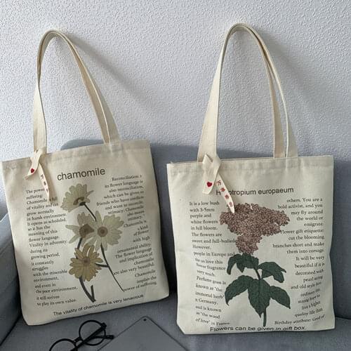 Fashion Women Canvas Plant Letters Printing Shoulder Shopping Bag Large Capacity Tote Handbags Simple Bolso Femenino