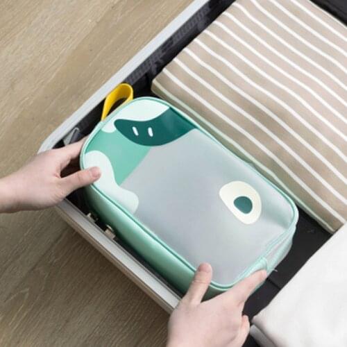 Cartoon Portable Cosmetic Bag TPU Transparent Toiletry Supplies Travel Bag with Zipper Handle Strap Waterproof Storage TS2