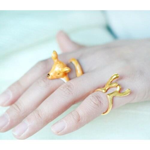 Fashion Christmas Series Animal Set Ring Elk Antlers Opening Set Christmas Valentines Day Gift Daughter Sister Jewelry
