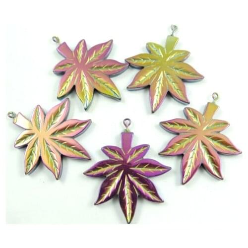 Natural Quartz crystal Titanium Hematite hand-Carved Maple Leaf Gem pendant for diy jewelry making necklace Accessories3pcs