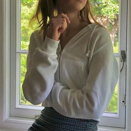 NCLAGEN Autumn 2020 Women Tops Jacket harajuku Short Zipper Solid Color Hoodie Sweatshirt Korean Vintage Long Sleeve Crop Top