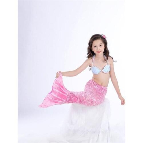 2019 New Girls Swimming Mermaid Tails Costume Little Children Ariel Mermaid Shell Bra Bikini Swimsuit For Kids Swimwear No Fin