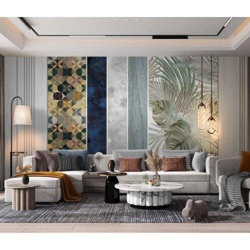 Original Nordic simple and beautiful atmosphere tropical plants fashion geometric wood grain stone background wall murals