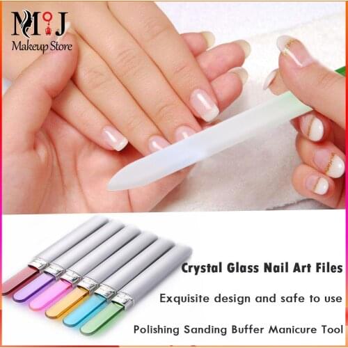 6pcs Professional Crystal Glass Nail Art Files Polishing Sanding Buffer Manicure Pedicure Device Tool With Silver Tubes