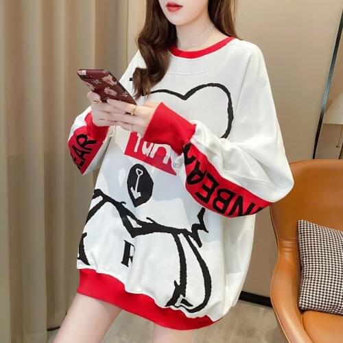 Long Sleeve Harajuku Sweatshirt Women Spring Autumn Loose Korean Student O-neck Print Cartoon Jacket Oversized Sweatshirt Woman