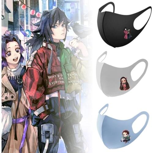 Cosplay Demon Slayer Thin Ice Silk Cloth Adults Kids Masks Dust-proof Windproof Face Anti-Fog Keep Warm Breathable Party Mask