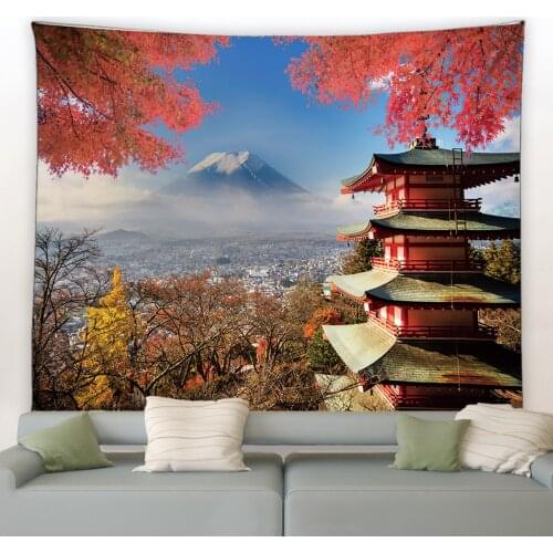 Japan Cherry Mount Fuji Tapestry Kanagawa Sleeping Pad Artistic Floral Beach Rug Background Home Art Wall Hanging Decor Blanket