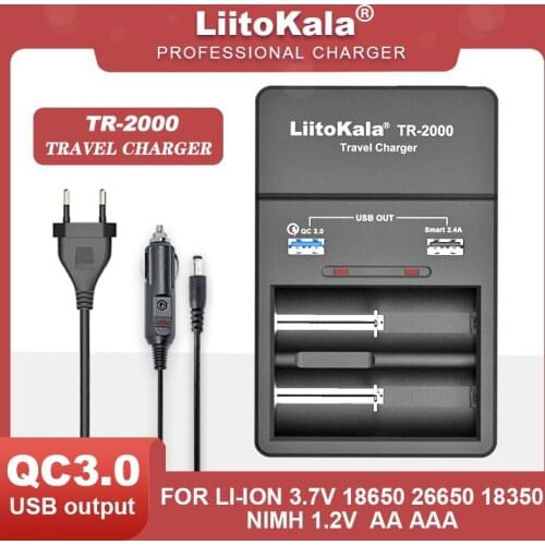 LiitoKala TR-2000 18650 Charger Battery Charger and USB QC3.0 output Travel charger For 18650 26650 21700 AA and 5V electronics