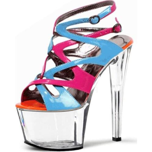 2018 Fashion women summer party sexy heels Roman sandals color crystal 17cm