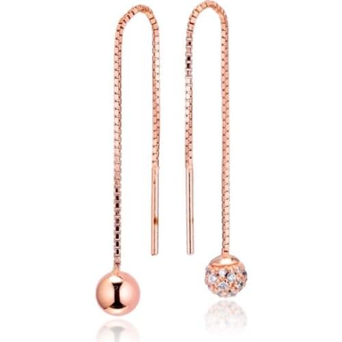 Polished & Pave Bead Dangle Earrings for Women 2019 New Rose Golden Drop Earrings Jewelry Long Chain Small Ball Women Earrings