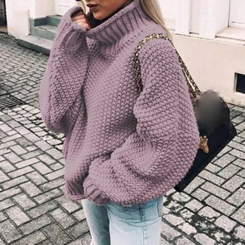 Women Sweater Solid Color Turtleneck Batwing Sleeve Knitted Sweater Loose Pullover Top Polyester Long Sleeve Casual Streetwear