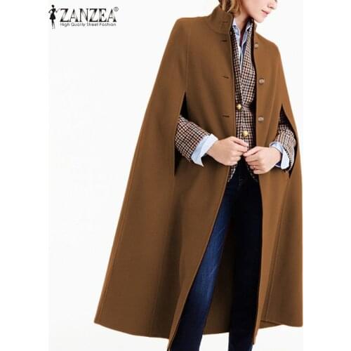 Vintage Capes Womens Winter Ponchos ZANZEA Casual Solid Outwear Female Single Button Cardigans Female Windbreakers