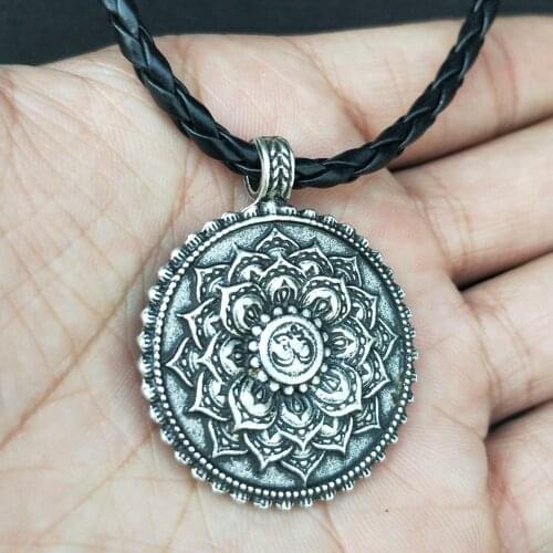 Viking Amulet Flower of Life Dome Sacred Geometry Women Om Yoga Chakra Pendant Mandala Lotus Necklace Religious Choker Jewelry