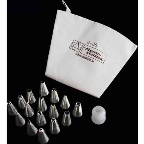 1 Icing Piping Cream Pastry Bag +16 x Stainless Steel Nozzle Sets+1 Converter DIY Cake Decorating Tips Set