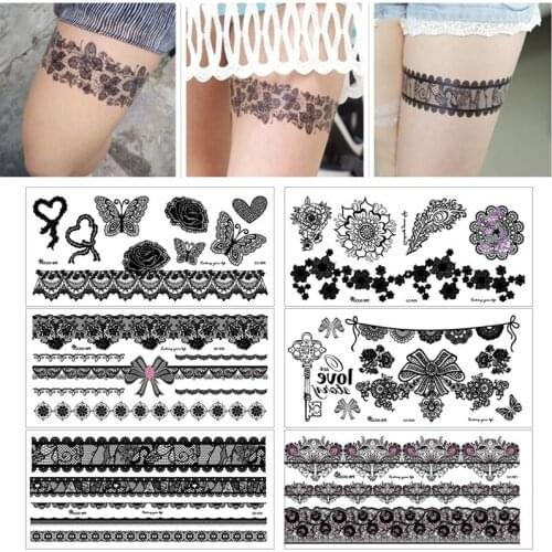 1 PC Fashion Women Lady Temporary Tattoo Sticker Waterproof Sweat Sexy Personality Black Lace Tattoo Stickers