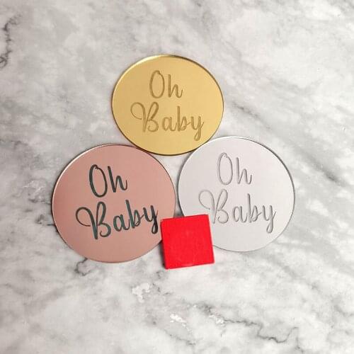 10 Pcs/set Kawaii Rose Gold Silver Oh Baby Cupcake Topper Acrylic Circle Cake Toppers for Kids Birthday Party Cake Decorations