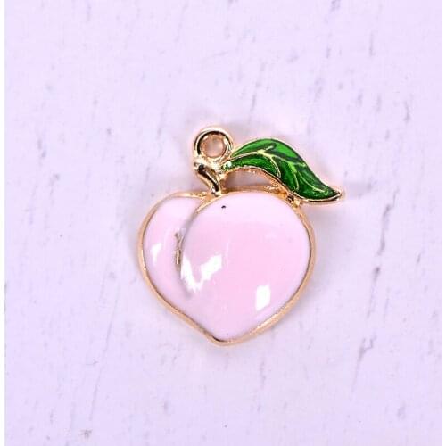 10PCS Cute Pink Peach Shape Enamel Alloy Charms Gold Coating Fruit Pendants DIY Accessories for making Earrings necklaces