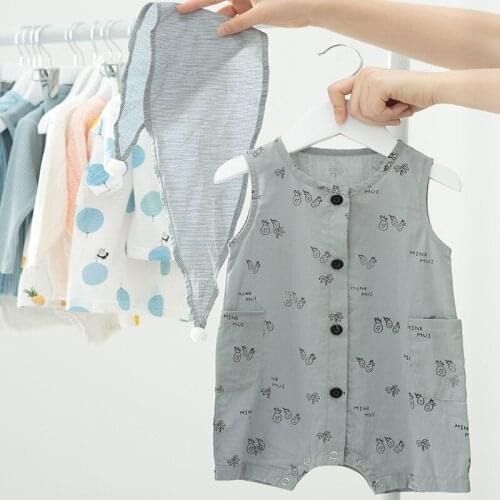 2019 Korean Summer Toddler Baby Kids Girls Boys Print Pineapple Rompers Headband 2pcs Clothings