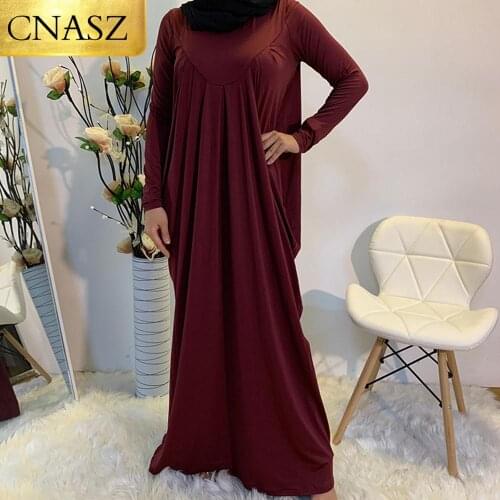2020 New Arrivals Muslim Women Long Sleeve Maxi Dress Abaya Islamic Evening Navy Spandex Pleated Dresses Middle East Moroccan