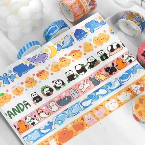 3 Rolls Kawaii Cartoon Washi Tape Set Cute Panda Cat Whale Decorative Label for Scrapbooking Diary Book Album Art Craft