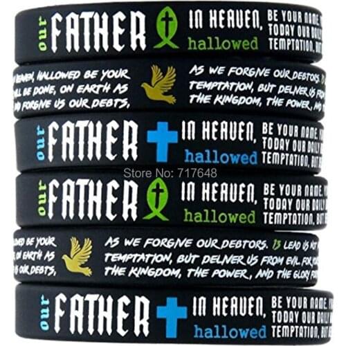 300pcs The Lords Prayer Bible Christian Fish, Cross, & Dove Symbols wristband silicone bracelets free shipping by FEDEX A