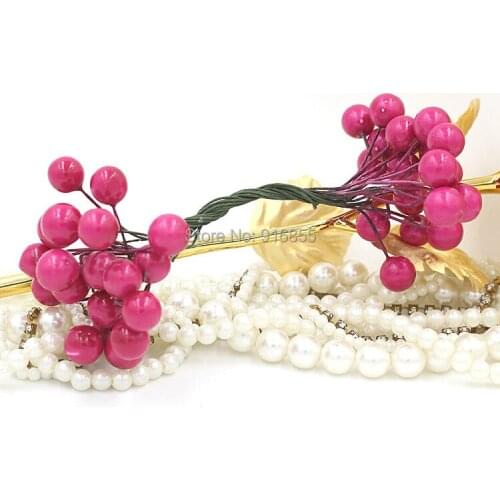 Free shipping Rose/Plum 100pcs10mm Double heads High simulation Pearl pomegranate strong stem fruit stamen flower stamen DIY