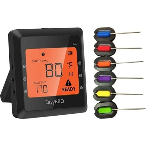 Wireless Smart BBQ Thermometer Oven 6 Probes Timer Digital Meat Thermometer for KItchen Outdoor BBQ