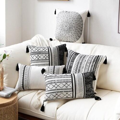 Boho Tassel pillowcase 45x45/30x50 Handmade Cushion Cover White Black Geometric Tassels Pillowcase Woven Home Decor Sofa Bed