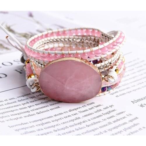 5 Layers Crystal Cute Stone Rosequartz Bead Wrap Bracelets for Women Girls Natural Emperor Stone Boho Bracelet Female Jewelry