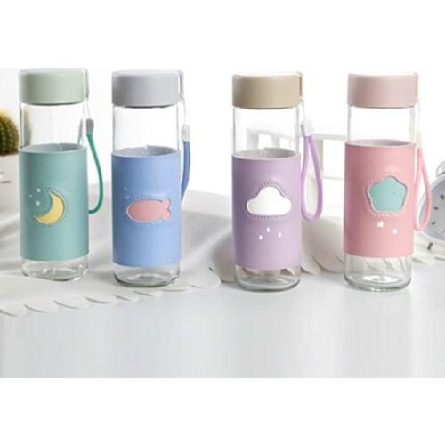 Drinkware Water Bottle Transparent Glass Originality Bring Cover Student Outdoors Rope Cup With Protective Silica Gel Coat