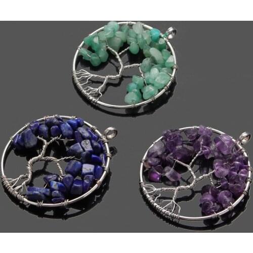 45mm Chakra Quartz Natural Crystal Stone Round Pendant Handmade Life Tree Used In Women Jewelry Making DIY Necklace Accessories