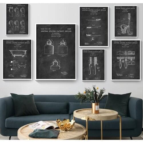 Black and White Water Closet Toothpaste Toilet Paper Funny Print Posters Vintage Canvas Painting Wall Art Picture Bathroom Decor