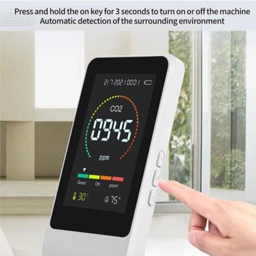 5in1 CO2 Meter Digital Temperature Humidity Tester Air Quality Monitor Carbon Dioxide TVOC HCHO Detector with Electric Quantity