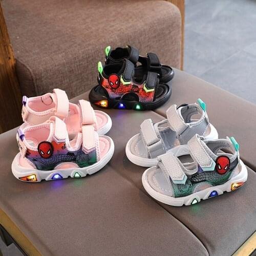 Disney Children Cartoon mickey mouse Boy Girl Sliding Soft Summer Beach Shoes Sandals Light Shoes LED