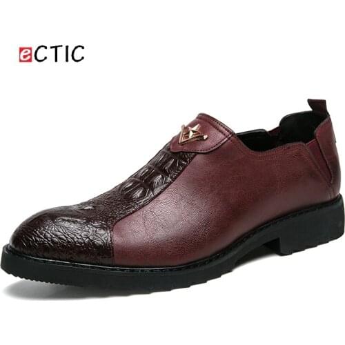 ECTIC Cool Design Crocodile Elegant Italian Men Loafer Formal Dress Wedding Shoes Luxury Style Zapatos Hombres