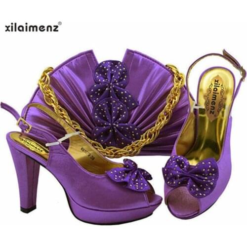 Purple Nigerian shoes and bag set Italian shoe with matching bag best selling ladies matching shoe and bag Italy shoe and bag