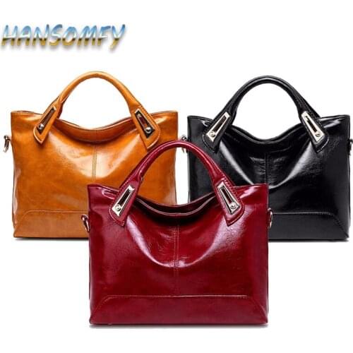 HANSOMFY Women Oil Wax Leather Designer Handbags High Quality Shoulder Bags Ladies bag Fashion brand PU leather women bags LD-22