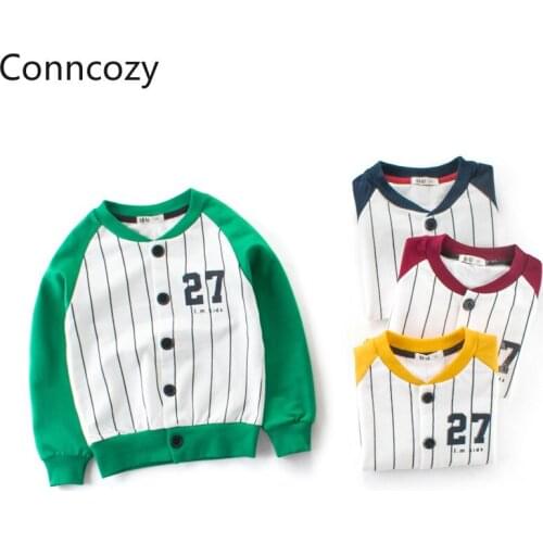 Cotton Coat for Childrens Clothing Spring Baby Clothes Boys Baseball Uniform Jacket 27 Striped Kids Coat Boys Jacket Baby Top